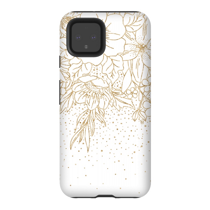 Pixel 4 StrongFit Cute Gold floral doodles and confetti design by InovArts