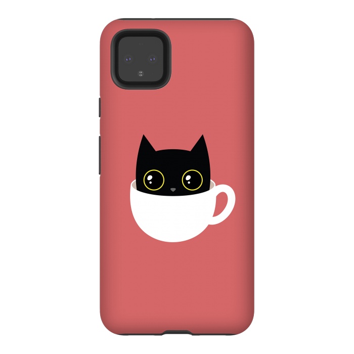 Pixel 4XL StrongFit Coffee cat by Laura Nagel