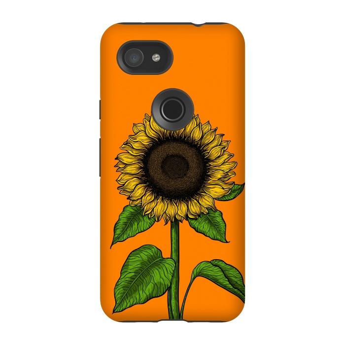 Pixel 3A StrongFit Sunflower on orange by Katerina Kirilova