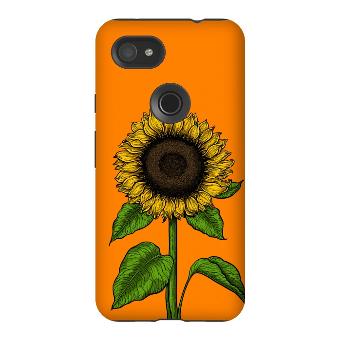 Pixel 3AXL StrongFit Sunflower on orange by Katerina Kirilova