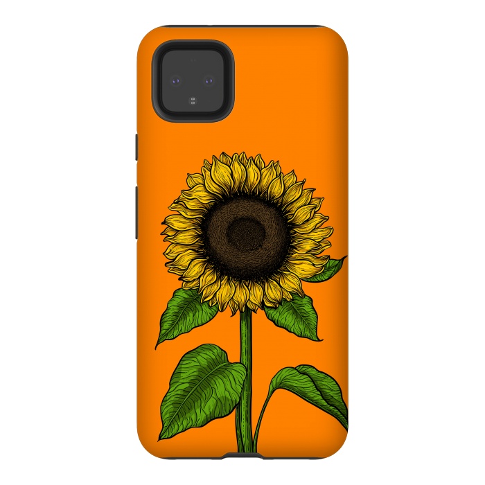 Pixel 4XL StrongFit Sunflower on orange by Katerina Kirilova