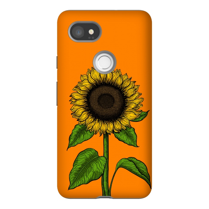 Pixel 2XL StrongFit Sunflower on orange by Katerina Kirilova