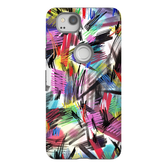 Pixel 2 StrongFit Wild Colorful Scratches and Strokes  by Ninola Design