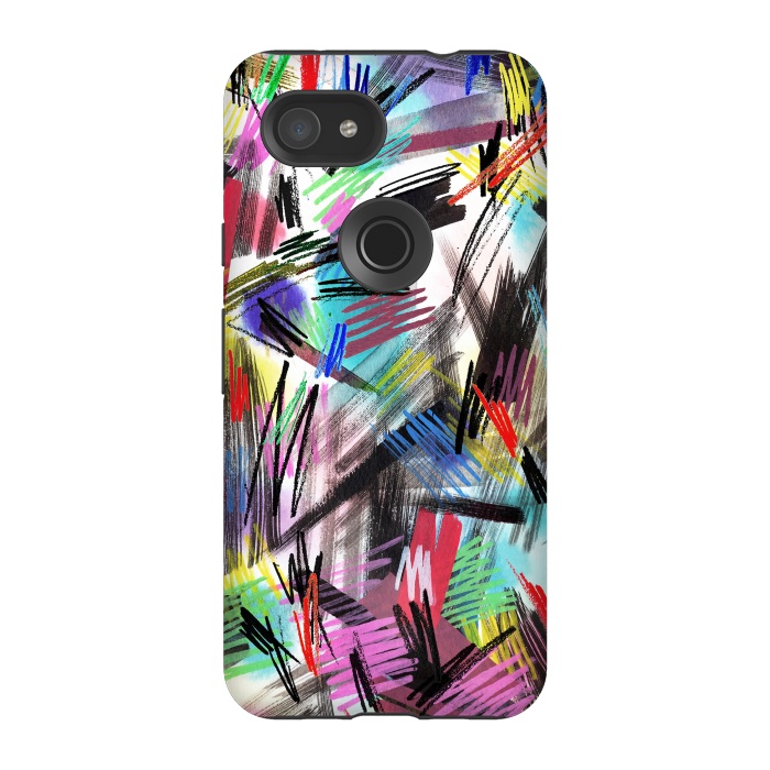Pixel 3A StrongFit Wild Colorful Scratches and Strokes  by Ninola Design