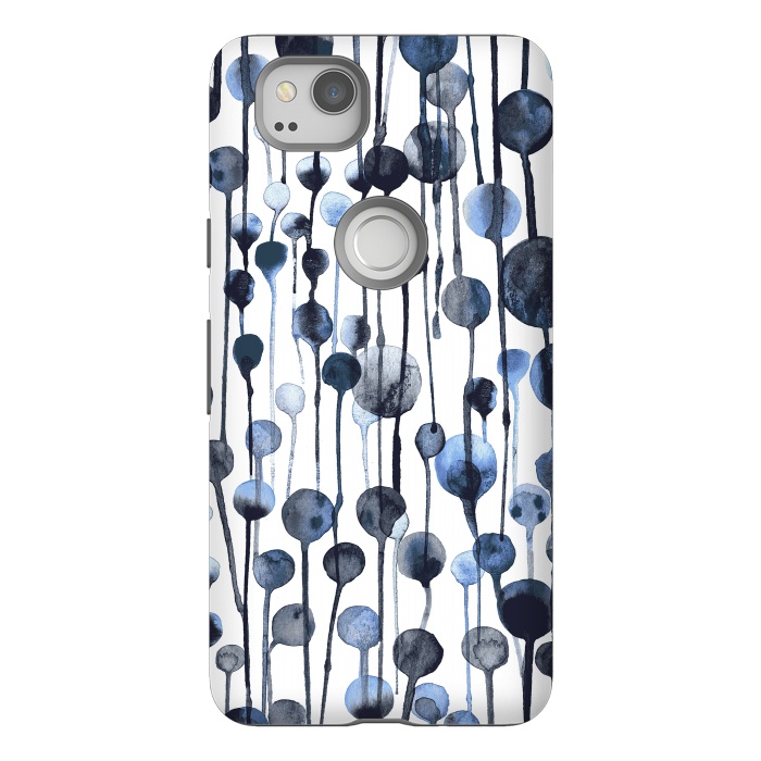 Pixel 2 StrongFit Dripping Watercolor Dots Navy by Ninola Design
