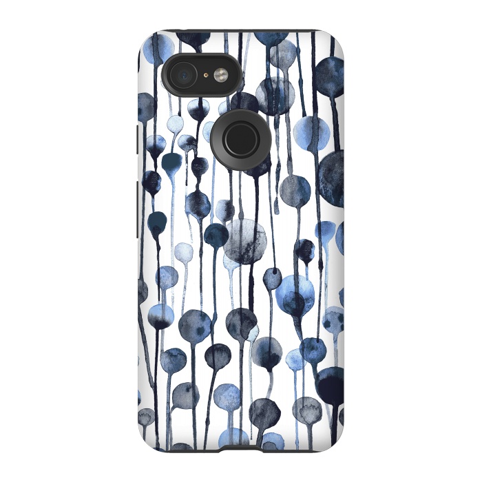 Pixel 3 StrongFit Dripping Watercolor Dots Navy by Ninola Design
