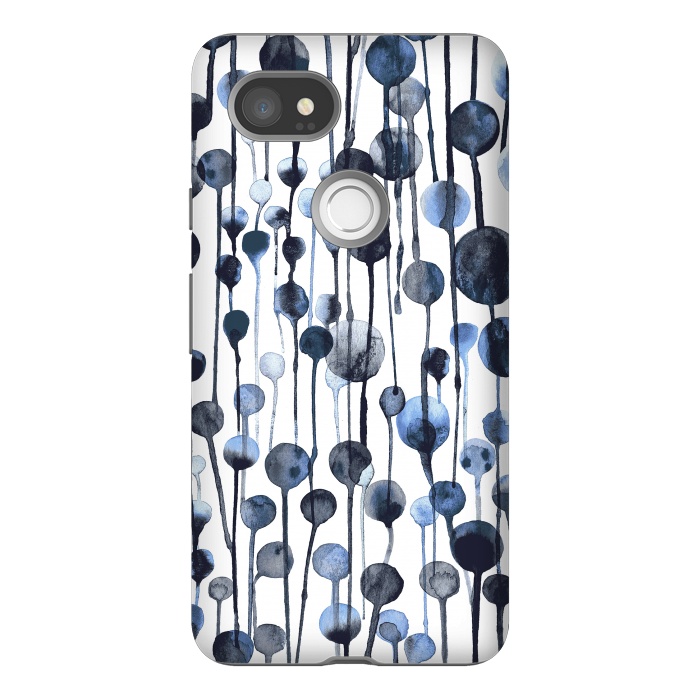 Pixel 2XL StrongFit Dripping Watercolor Dots Navy by Ninola Design