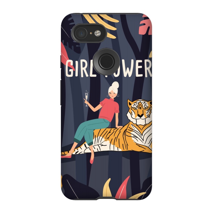 Pixel 3 StrongFit Girl Power - Woman and Tiger by Jelena Obradovic
