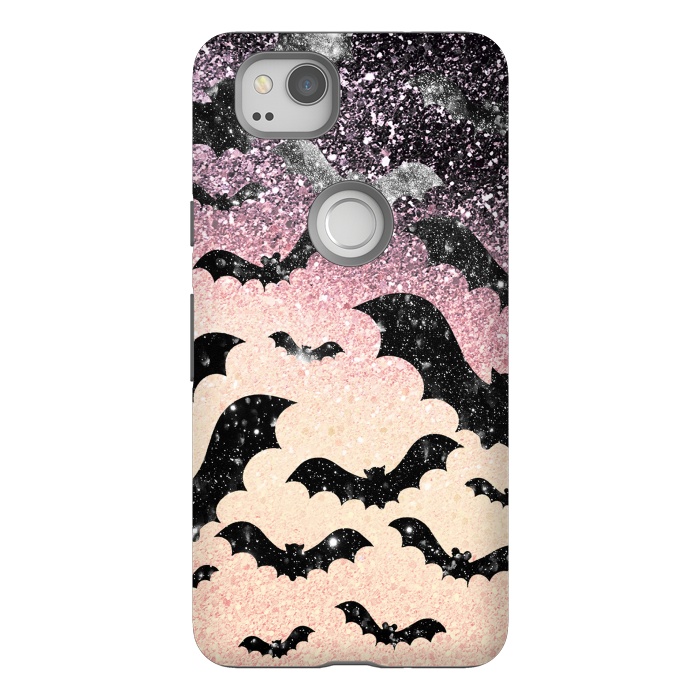 Pixel 2 StrongFit Bats in glitter starry night - Halloween by Oana 