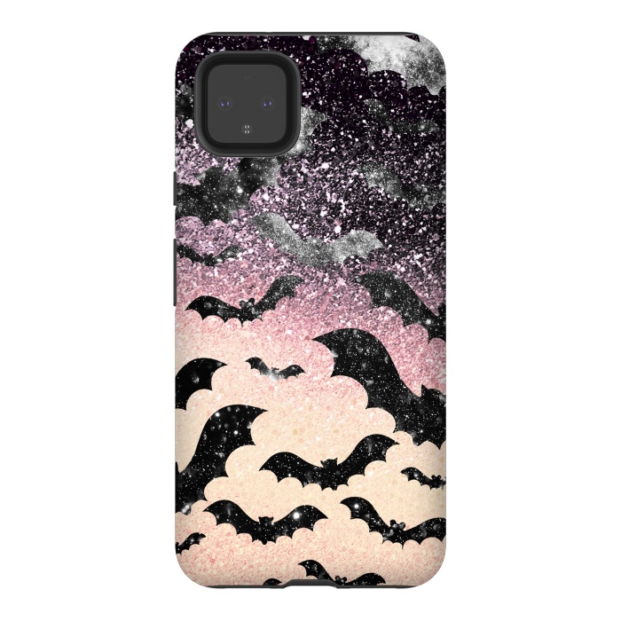 Pixel 4XL StrongFit Bats in glitter starry night - Halloween by Oana 