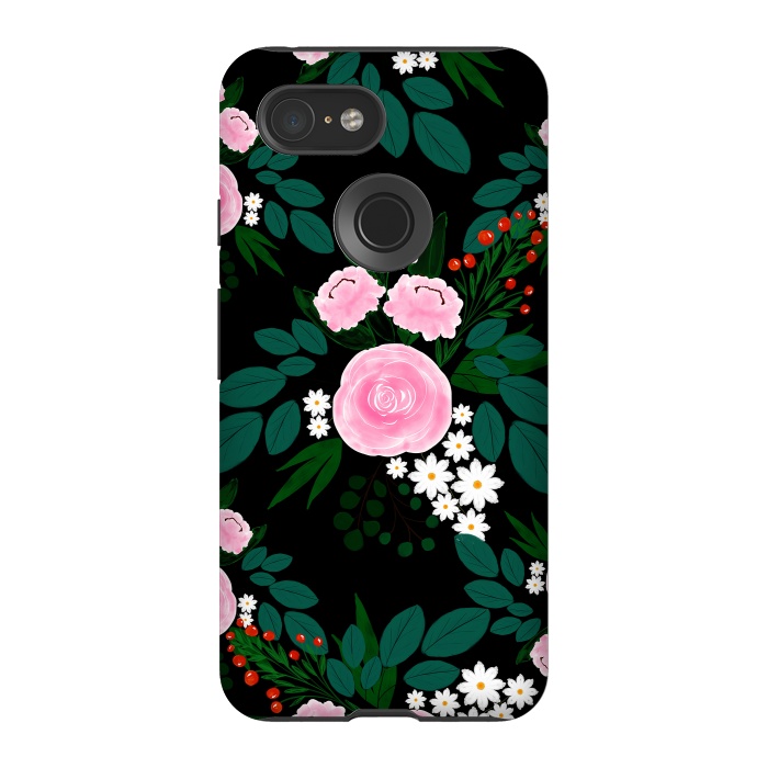 Pixel 3 StrongFit Elegant Pink and white Floral watercolor Paint  by InovArts