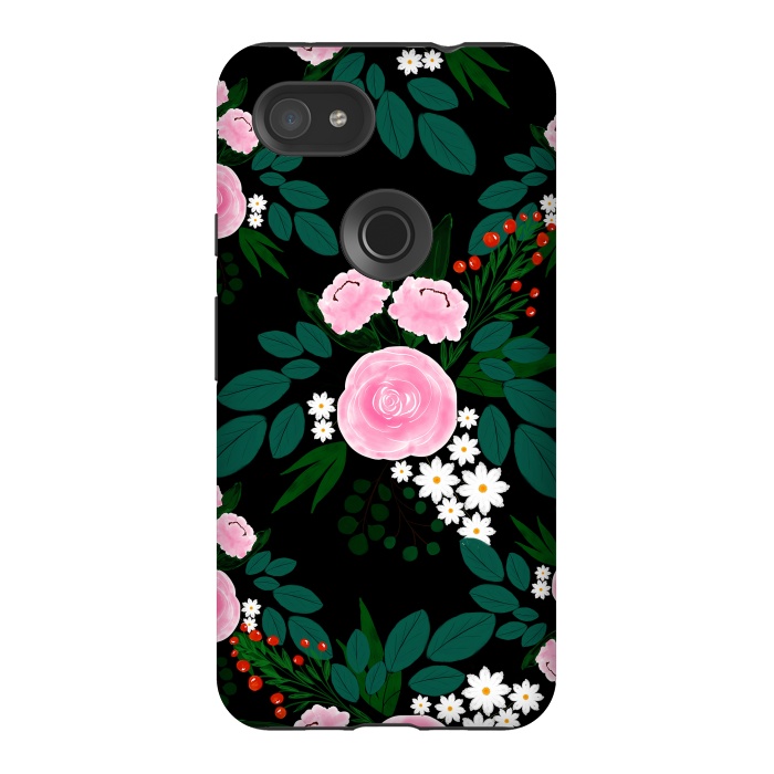 Pixel 3AXL StrongFit Elegant Pink and white Floral watercolor Paint  by InovArts