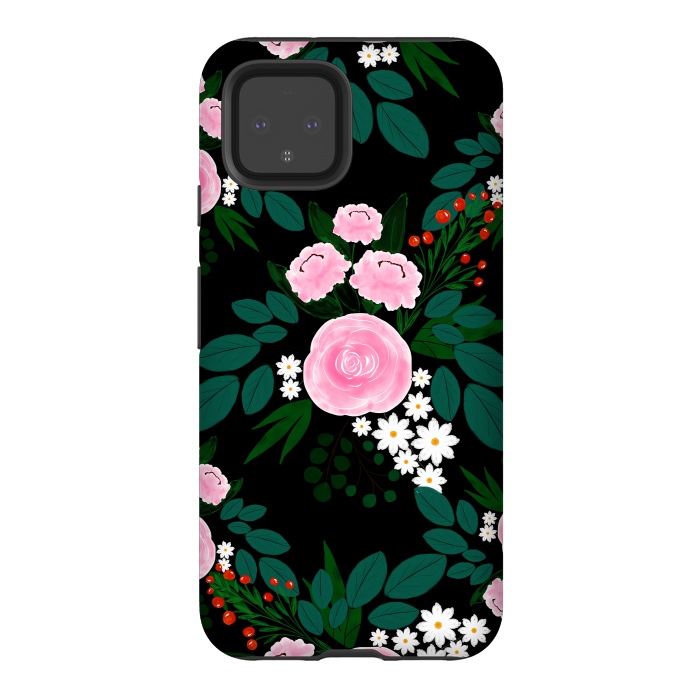 Pixel 4 StrongFit Elegant Pink and white Floral watercolor Paint  by InovArts