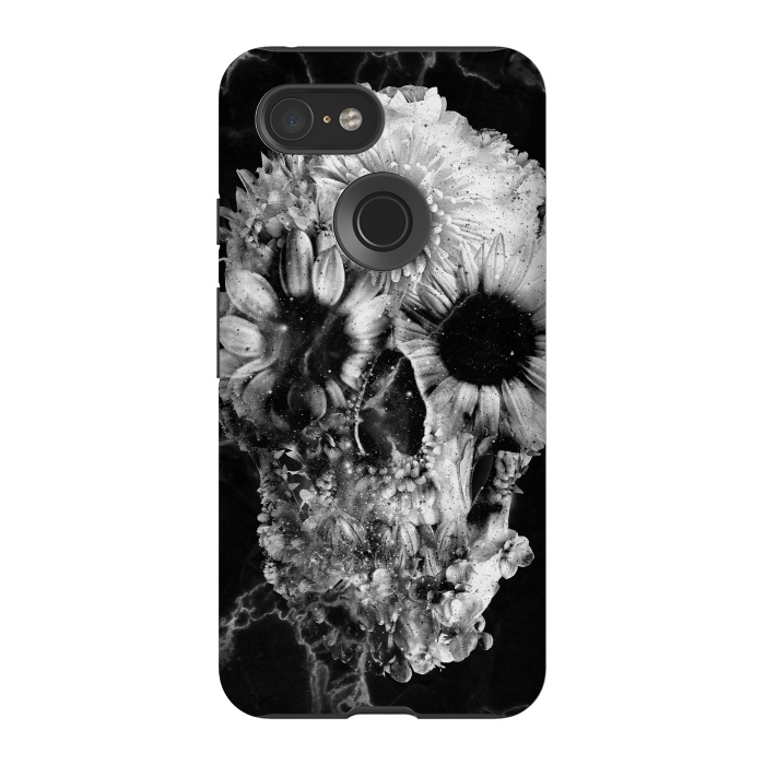 Pixel 3 StrongFit Floral Skull Marble by Ali Gulec
