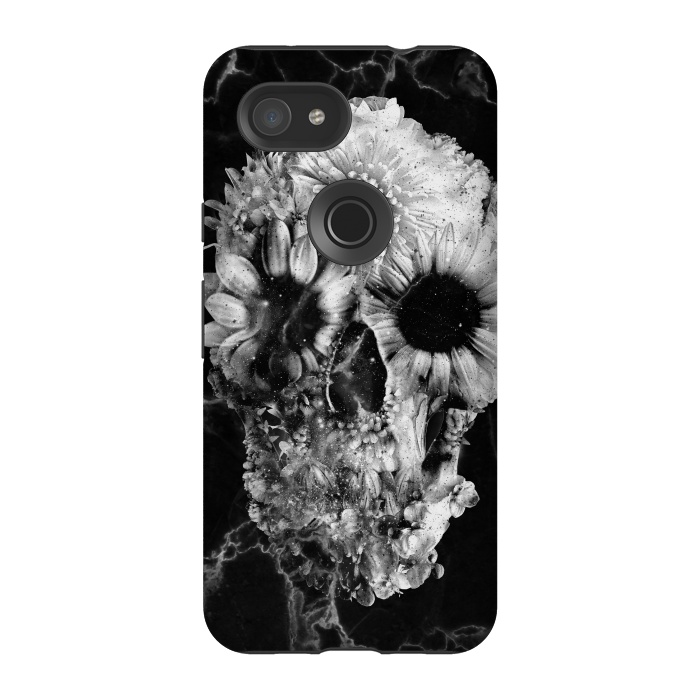 Pixel 3A StrongFit Floral Skull Marble by Ali Gulec