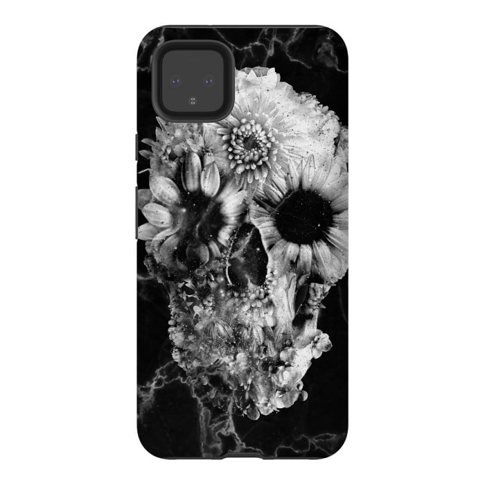 Pixel 4XL StrongFit Floral Skull Marble by Ali Gulec