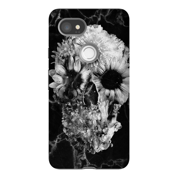 Pixel 2XL StrongFit Floral Skull Marble by Ali Gulec