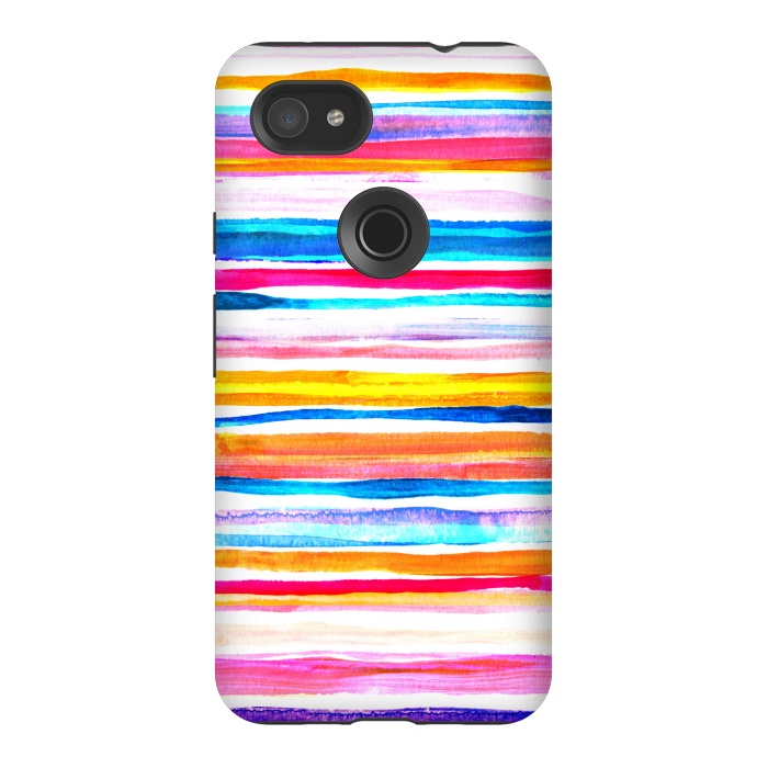 Pixel 3AXL StrongFit Bright Hand Painted Gouache Beach Chair Stripes by Micklyn Le Feuvre