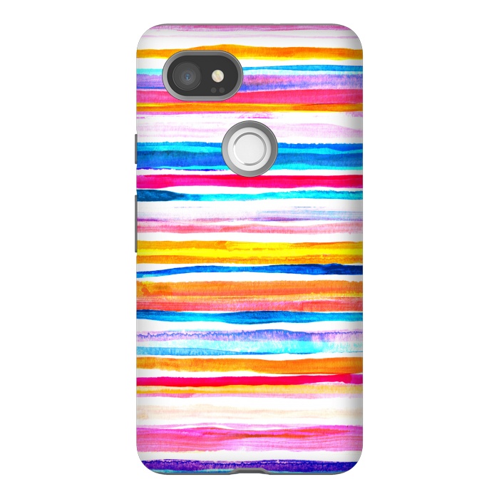 Pixel 2XL StrongFit Bright Hand Painted Gouache Beach Chair Stripes by Micklyn Le Feuvre