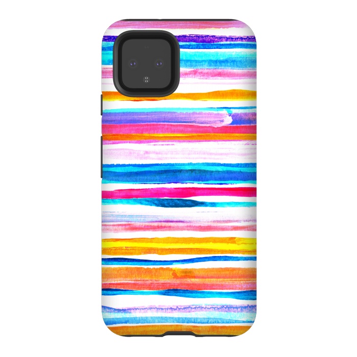 Pixel 4 StrongFit Bright Hand Painted Gouache Beach Chair Stripes by Micklyn Le Feuvre