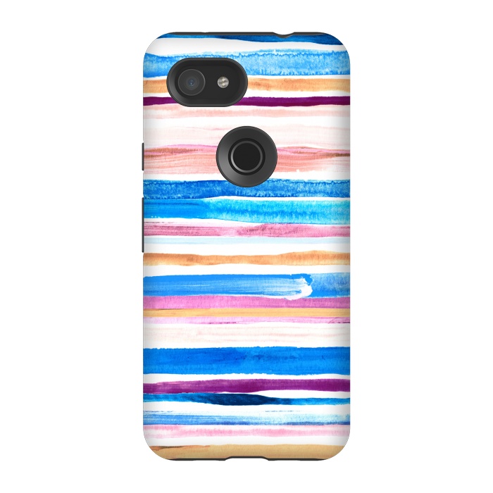Pixel 3A StrongFit Pastel Pink, Plum and Cobalt Blue Gouache Stripes by Micklyn Le Feuvre