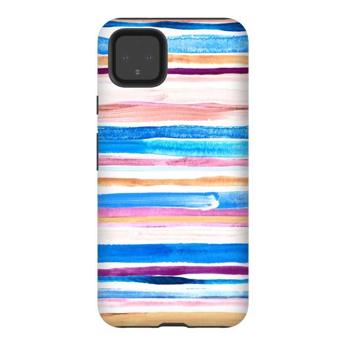 Pixel 4XL StrongFit Pastel Pink, Plum and Cobalt Blue Gouache Stripes by Micklyn Le Feuvre