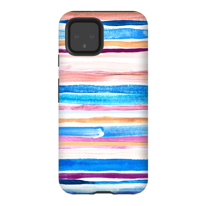 Pixel 4 StrongFit Pastel Pink, Plum and Cobalt Blue Gouache Stripes by Micklyn Le Feuvre