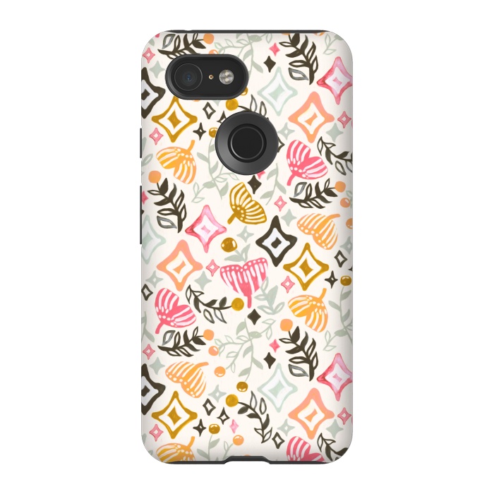 Pixel 3 StrongFit Autumn Abstract Ginkgo & Berry Pattern  by Tigatiga