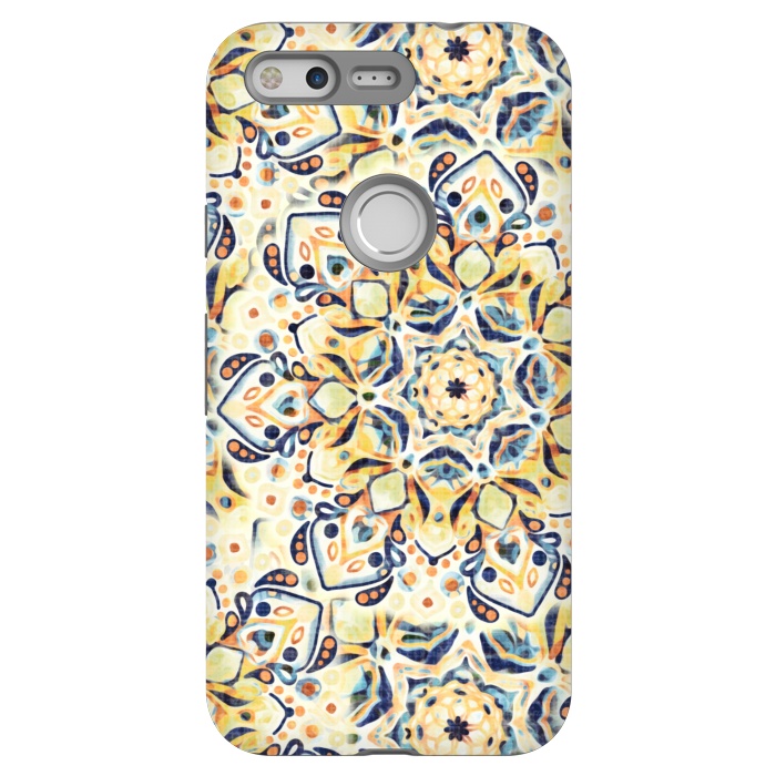 Pixel StrongFit Stained Glass Mandala - Mustard Yellow & Navy  by Tigatiga