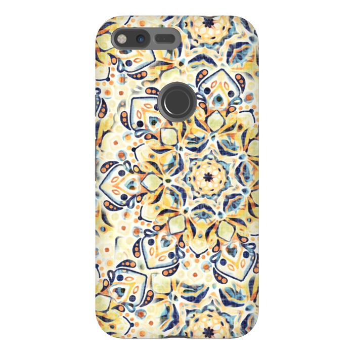 Pixel XL StrongFit Stained Glass Mandala - Mustard Yellow & Navy  by Tigatiga