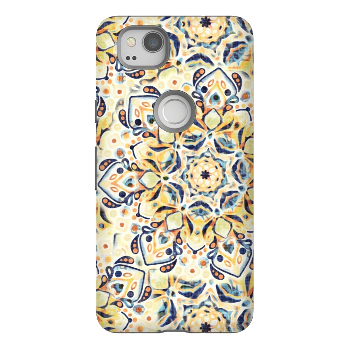 Pixel 2 StrongFit Stained Glass Mandala - Mustard Yellow & Navy  by Tigatiga