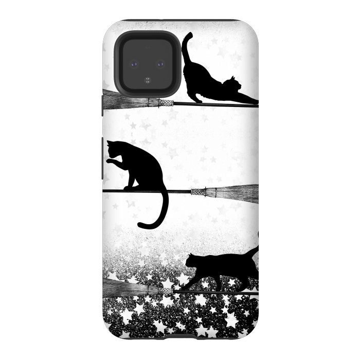 Pixel 4 StrongFit black cats flying on witch brooms by Oana 