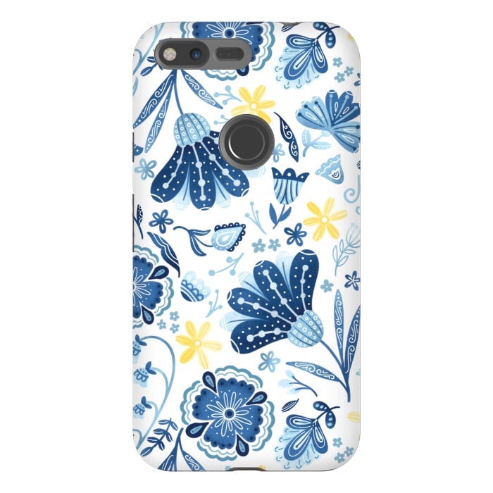 Pixel XL StrongFit Intricate Blue Floral by Noonday Design