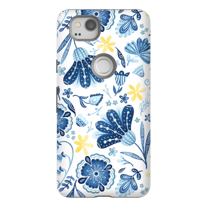 Pixel 2 StrongFit Intricate Blue Floral by Noonday Design
