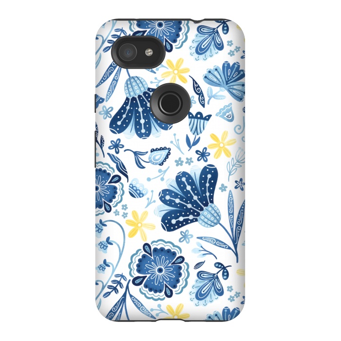 Pixel 3AXL StrongFit Intricate Blue Floral by Noonday Design