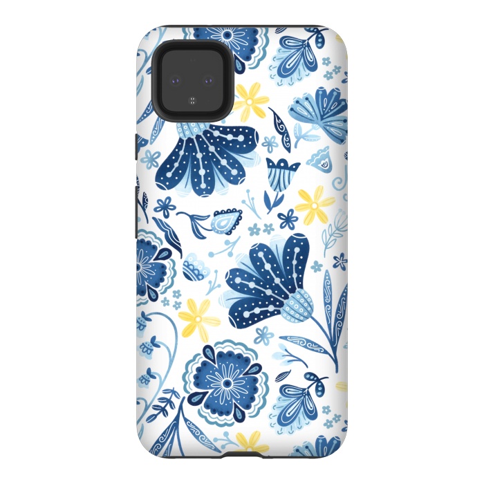 Pixel 4XL StrongFit Intricate Blue Floral by Noonday Design