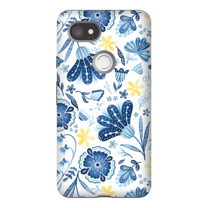 Pixel 2XL StrongFit Intricate Blue Floral by Noonday Design