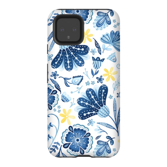 Pixel 4 StrongFit Intricate Blue Floral by Noonday Design