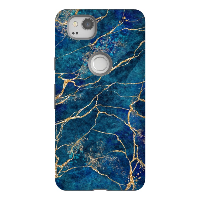 Pixel 2 StrongFit Blue Marble with Gold Glitter Veins Fake Stone Texture by ArtsCase