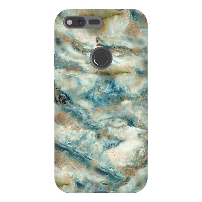 Pixel XL StrongFit Marble Surface Green with Blue and Gold Design by ArtsCase