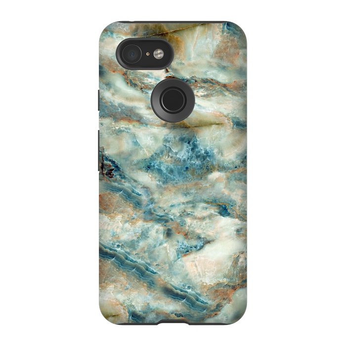 Pixel 3 StrongFit Marble Surface Green with Blue and Gold Design by ArtsCase