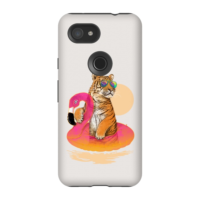 Pixel 3A StrongFit Chillin Flamingo Tiger by 38 Sunsets