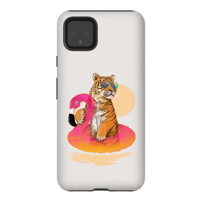 Pixel 4XL StrongFit Chillin Flamingo Tiger by 38 Sunsets