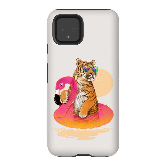 Pixel 4 StrongFit Chillin Flamingo Tiger by 38 Sunsets