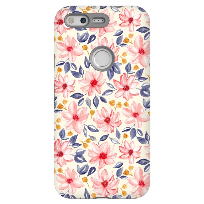 Pixel StrongFit Navy, Gold & Pink Watercolor Floral - Cream  by Tigatiga