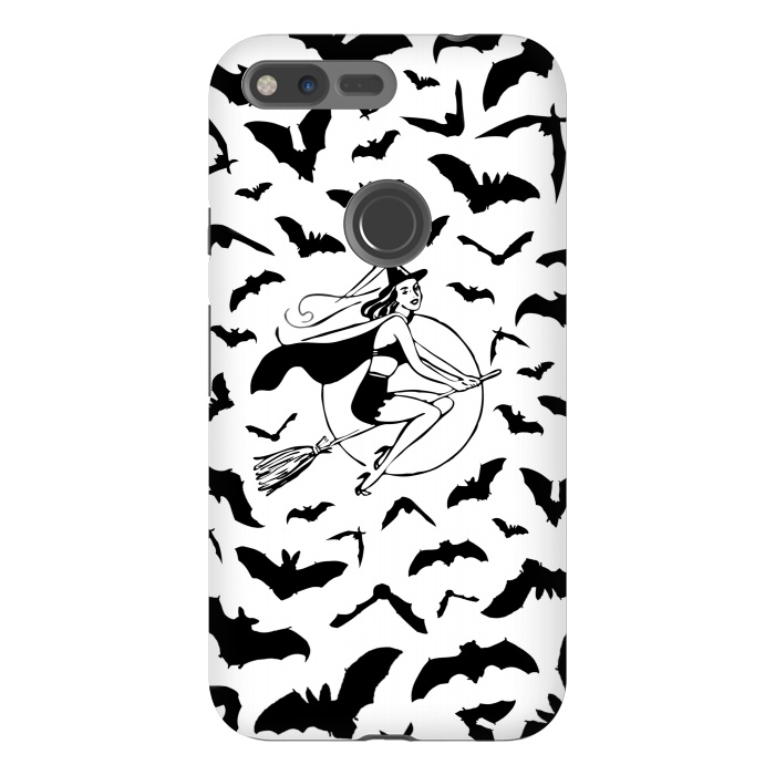 Pixel XL StrongFit Witch and flying bats vintage illustration by Oana 