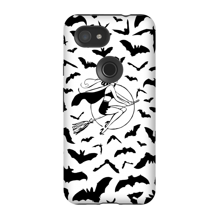 Pixel 3A StrongFit Witch and flying bats vintage illustration by Oana 