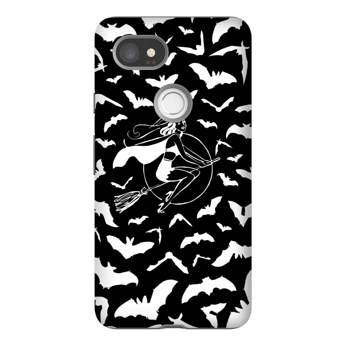 Pixel 2XL StrongFit Pin-up witch and flying bats pattern by Oana 