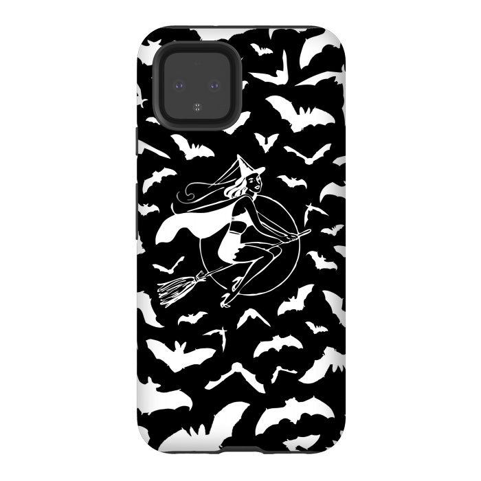 Pixel 4 StrongFit Pin-up witch and flying bats pattern by Oana 