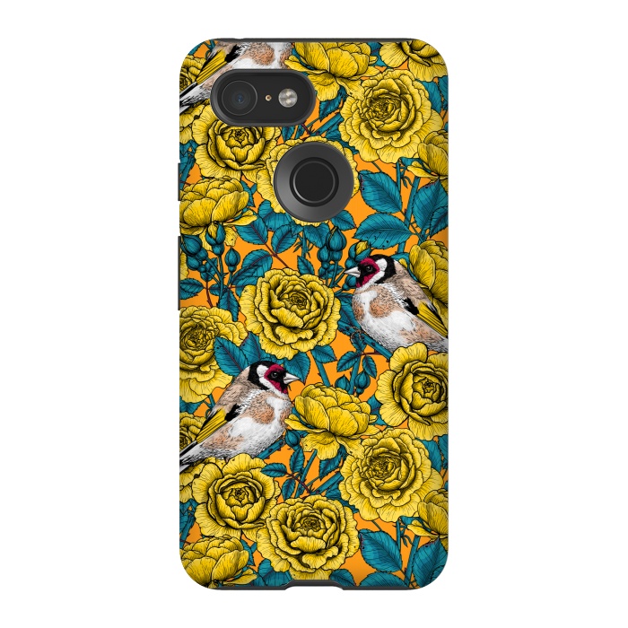 Pixel 3 StrongFit Rose flowers and goldfinch birds by Katerina Kirilova